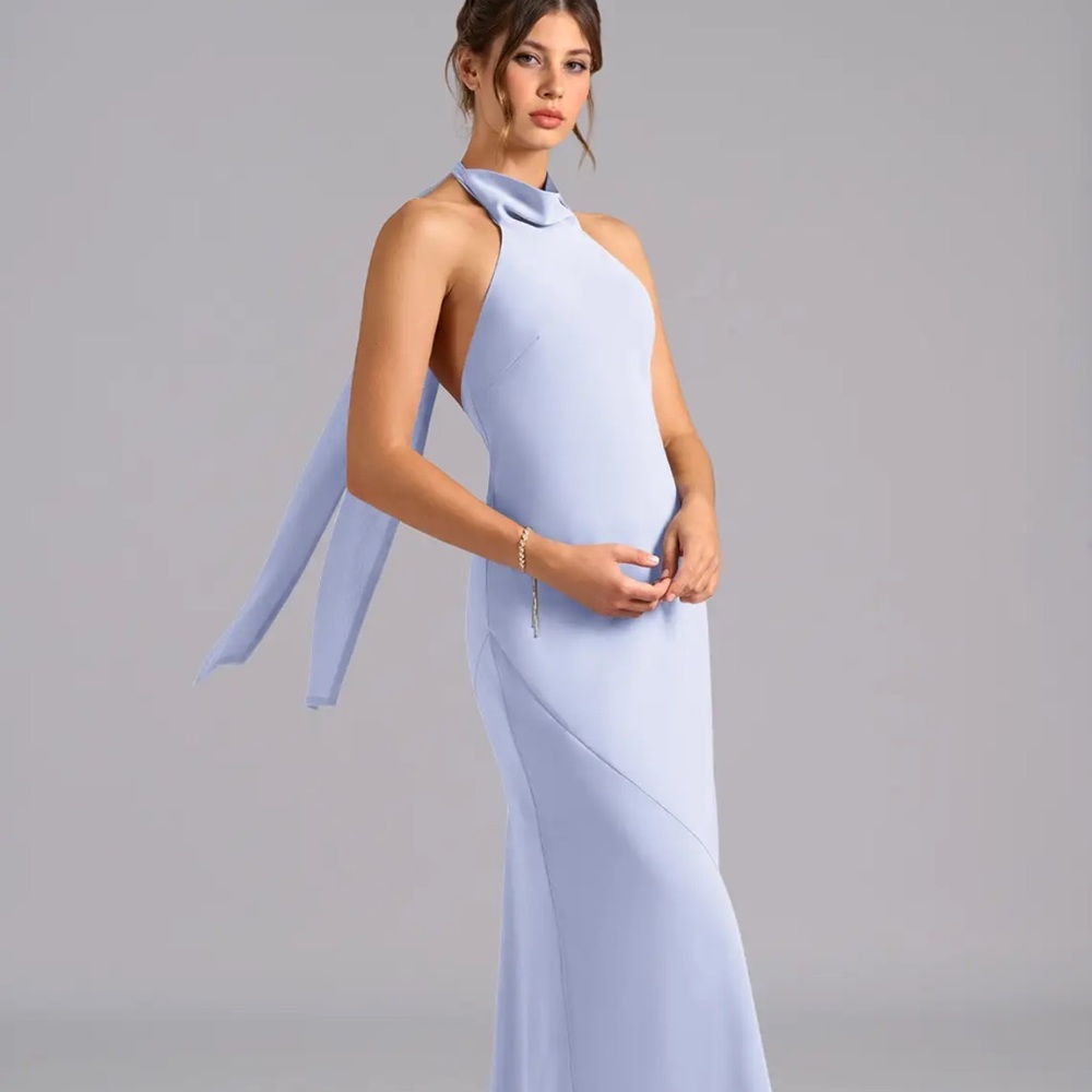 Lavender halter neck azazie bridesmaid dress
